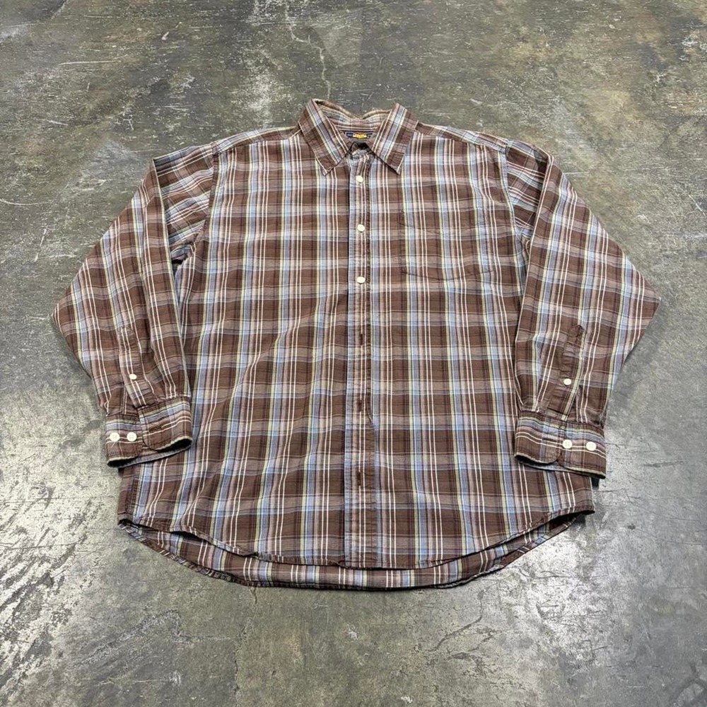 Vintage Route 66 Brown Plaid Button Down Shirt Mens Medium Y2K Long Sleeve